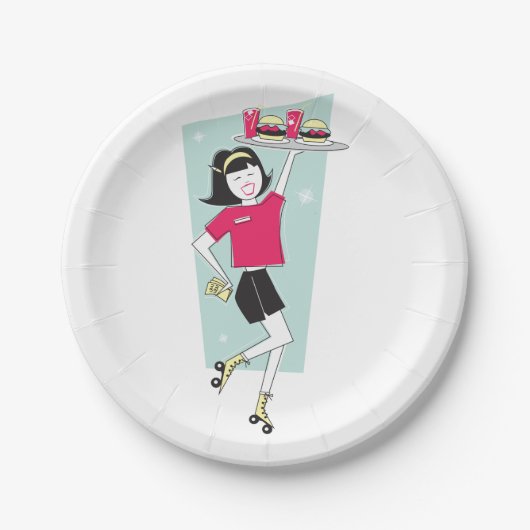 Roller Skate Kellnerin Pappteller (Vorderseite)