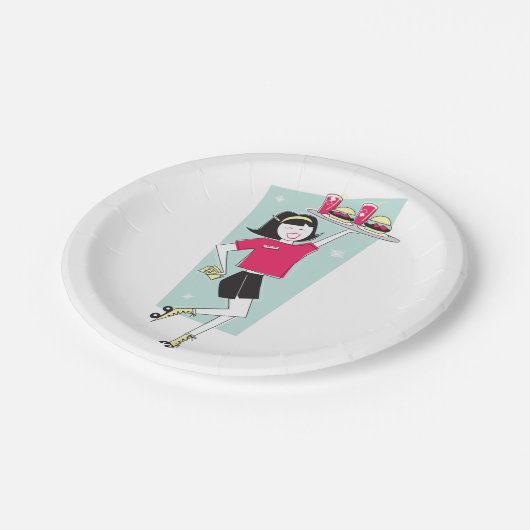 Roller Skate Kellnerin Pappteller (Schrägansicht)