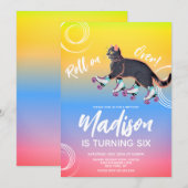 Roller Skate Kitten Black Rainbow Geburtstagsparty Einladung (Vorne/Hinten)