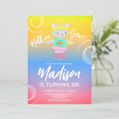 Roller Skate Kitten Kids Rainbow Birthday Party Einladung (Stehend Vorderseite)