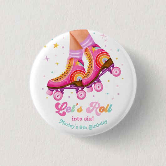Roller Skate Let's Roll Skating Girl Birthday Button (Vorderseite)