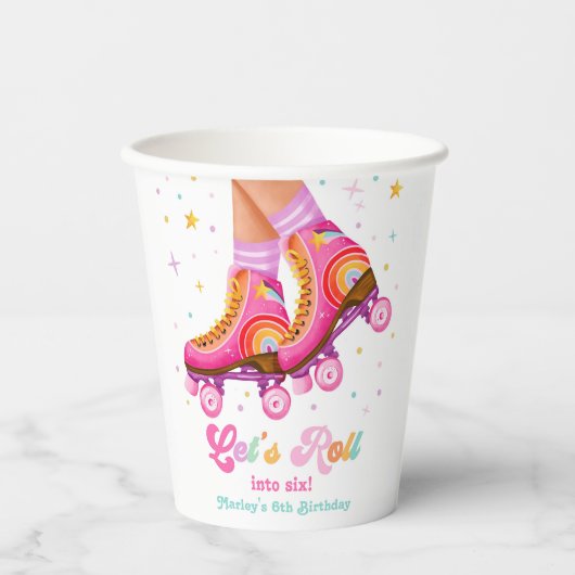 Roller Skate Let's Roll Skating Girl Birthday Pappbecher (Vorderseite)
