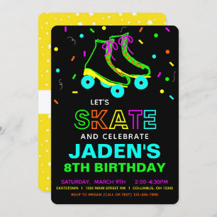 Roller Skate Neon Birthday Party Einladung