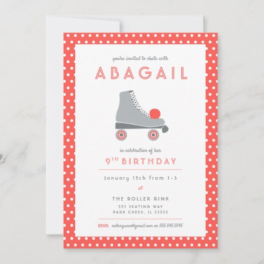 Roller Skate Party - Korallen Einladung (Vorderseite)