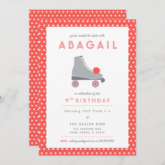 Roller Skate Party - Korallen Einladung (Vorne/Hinten)