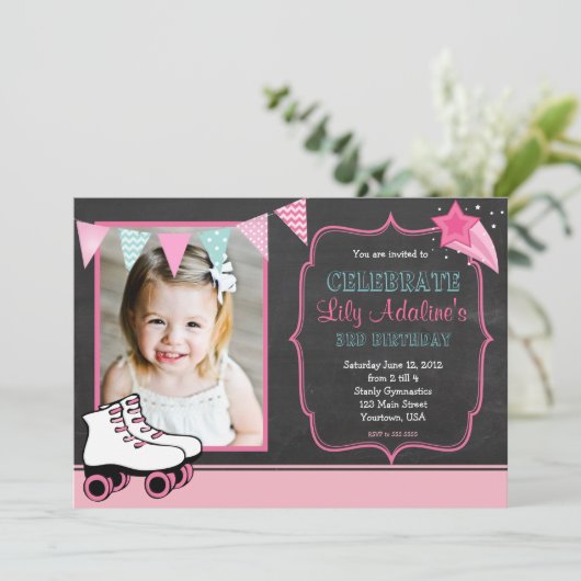 Roller Skate Pendants Geburtstag Einladung (Stehend Vorderseite)
