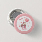 Roller Skate Pink Glitzer Girl's Birthday Party Button (Vorne & Hinten)