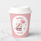 Roller Skate Pink Glitzer Girl's Birthday Party Pappbecher (Vorderseite)