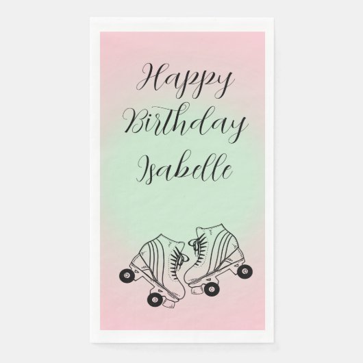 Roller Skate Pink Ombre Happy Birthday Serviette (Vorderseite)