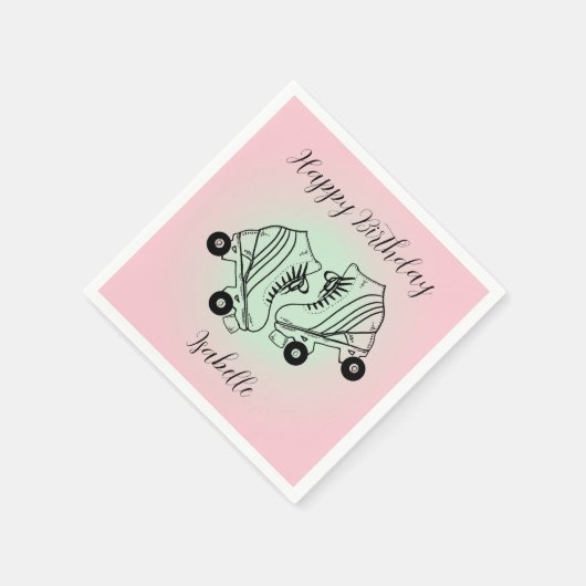 Roller Skate Pink Ombre Happy Birthday Serviette (Ecke)
