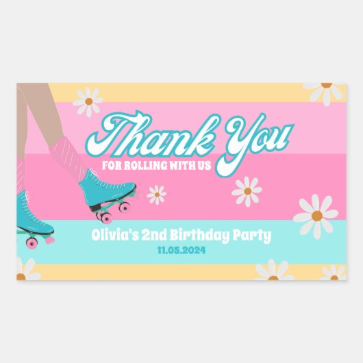 Roller Skate Rainbow Birthday Gefallen-Kästchen Rechteckiger Aufkleber (Vorderseite)