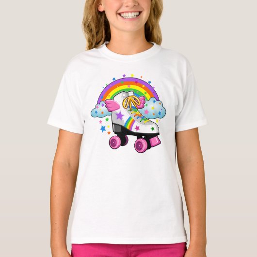 Roller-Skate, Regenbogen, Sternendruck für Mädchen T-Shirt (Vorderseite)
