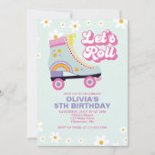 Roller Skate Retro Daisy Birthday Einladung (Vorderseite)