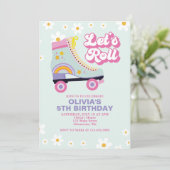 Roller Skate Retro Daisy Birthday Einladung (Stehend Vorderseite)