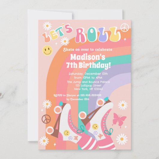Roller Skate Retro Groovy Geburtstagseinladungen Einladung (Vorderseite)