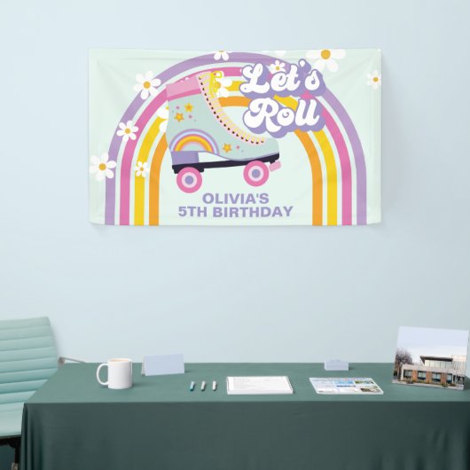Roller Skate Retro Rainbow Birthday Banner (Messeveranstaltung)