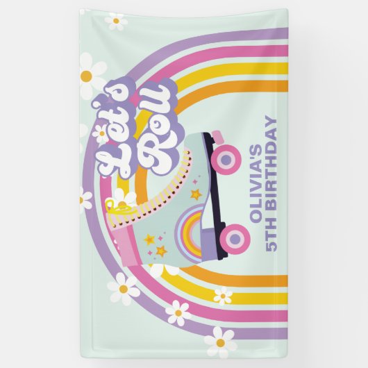 Roller Skate Retro Rainbow Birthday Banner (Vertikal)