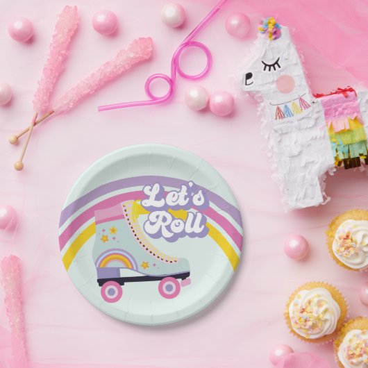 Roller Skate Retro Rainbow Birthday Pappteller (Party)
