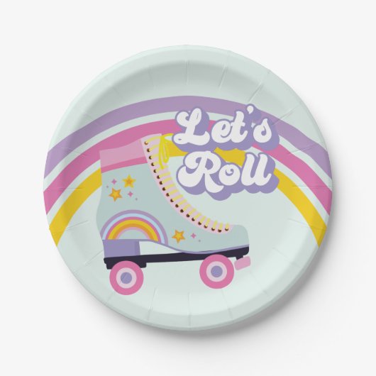 Roller Skate Retro Rainbow Birthday Pappteller (Vorderseite)
