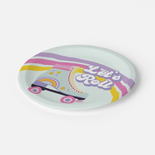 Roller Skate Retro Rainbow Birthday Pappteller (Schrägansicht)