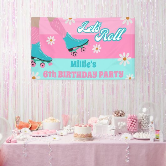 Roller Skate Retro Rainbow Birthday Party Banner (Party)
