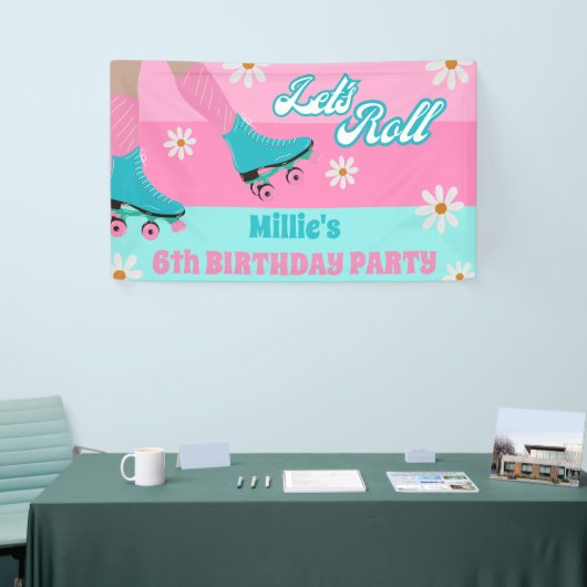Roller Skate Retro Rainbow Birthday Party Banner (Messeveranstaltung)