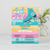 Roller Skate Retro Rainbow Birthday Party Einladung (Stehend Vorderseite)