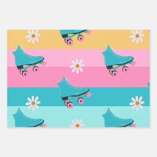 Roller Skate Retro Rainbow Birthday Party Geschenkpapier Set (Vorderseite)
