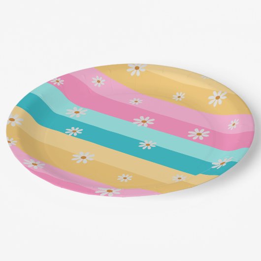 Roller Skate Retro Rainbow Birthday Party Pappteller (Schrägansicht)