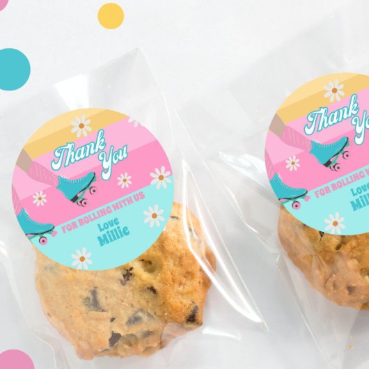 Roller Skate Retro Rainbow Birthday Party Runder Aufkleber