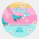 Roller Skate Retro Rainbow Birthday Party Runder Aufkleber (Vorderseite)