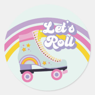 Roller Skate Retro Rainbow Birthday Runder Aufkleber