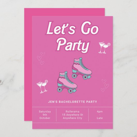 Roller Skate Roller Disco Einladung (Vorne/Hinten)