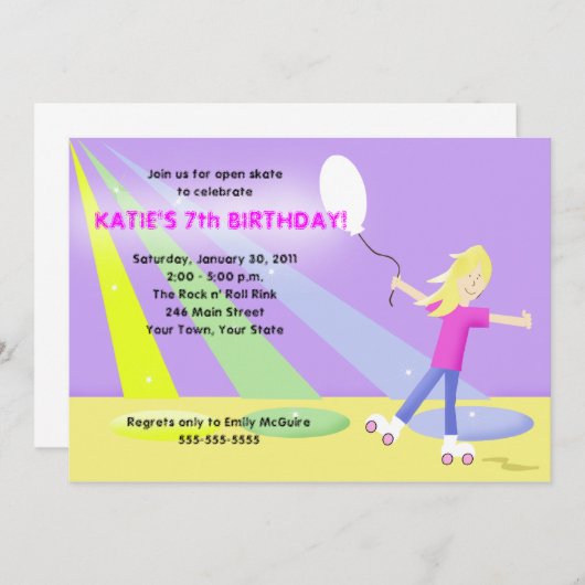 ROLLER SKATE Rollerskating 12x18 Geburtstag - Blon Einladung (Vorne/Hinten)