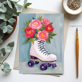 Roller Skate Rose Bouquet Malerei Postkarte