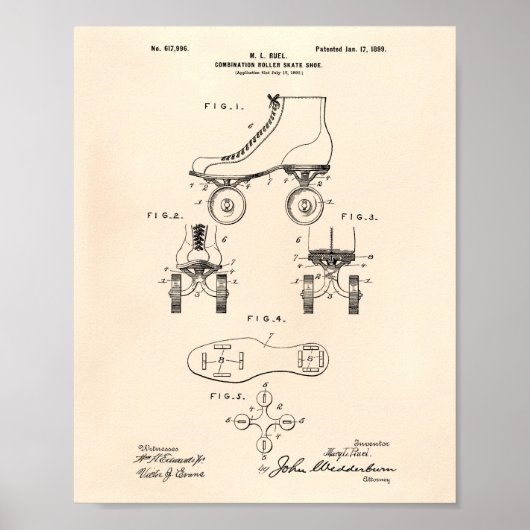 Roller Skate Shoe 1899 Patent Art Old Peper Poster (Vorne)