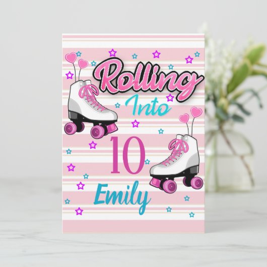 Roller Skate Skaten Custom Geburtstag Einladung (Stehend Vorderseite)
