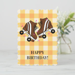Roller Skate Skaten Peach Gingham Birthday Feiertagskarte