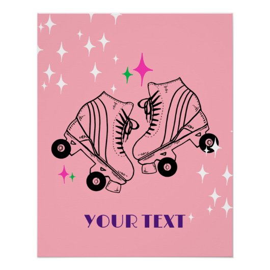 Roller Skate Skaten Pink Birthday Disco Party Poster (Vorderseite)