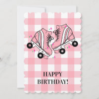 Roller Skate Skaten Pink Gingham Birthday