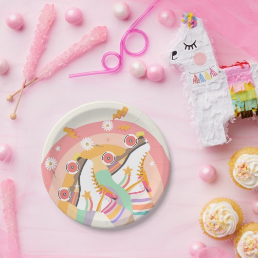 Roller Skate Skaten Retro Groovy Girl Birthday Pa Pappteller (Party)