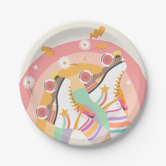 Roller Skate Skaten Retro Groovy Girl Birthday Pa Pappteller (Vorderseite)