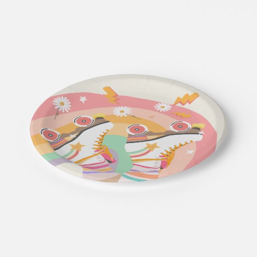 Roller Skate Skaten Retro Groovy Girl Birthday Pa Pappteller (Schrägansicht)