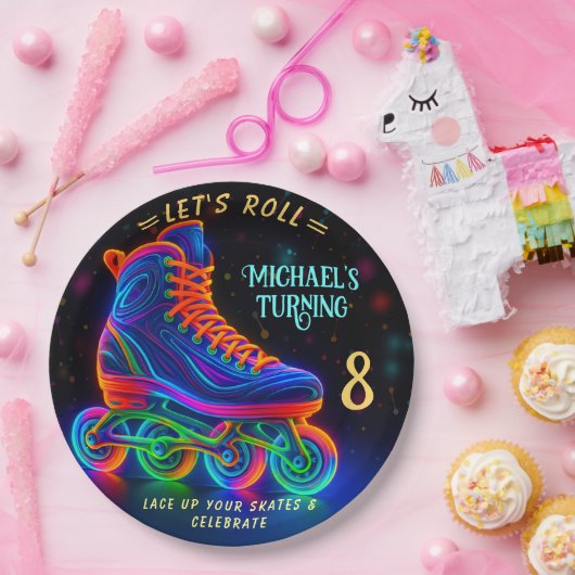 Roller-Skate, Turning 8 Ballon Pappteller (Party)