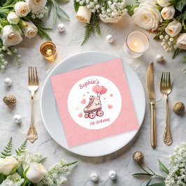 Roller Skaten Balloons Glitzer Girl's Birthday Serviette