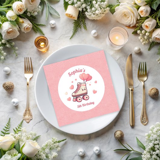 Roller Skaten Balloons Glitzer Girl's Birthday Serviette