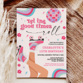 Roller Skaten Birthday Einladung Retro Rainbow