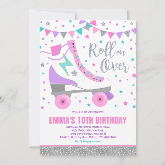 Roller Skaten Birthday Einladung Skaten Party (Vorderseite)