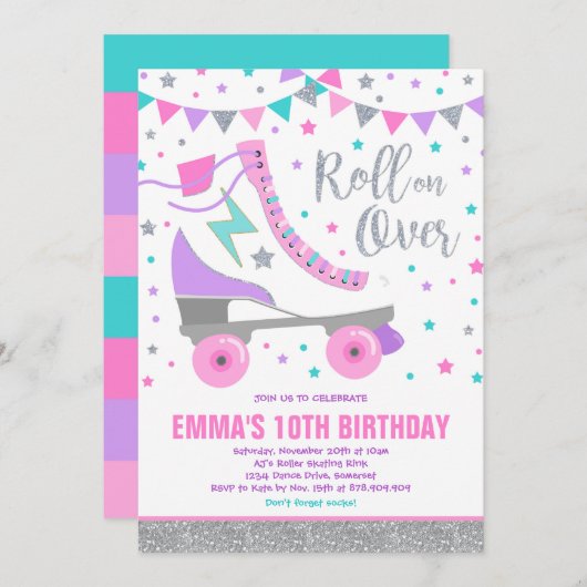 Roller Skaten Birthday Einladung Skaten Party (Vorne/Hinten)