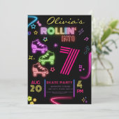 Roller Skaten Birthday Glow Party Einladung (Stehend Vorderseite)